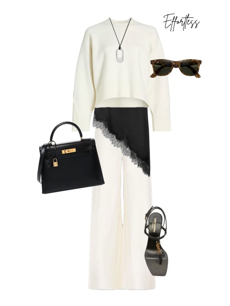 Collage of shoppable outfit that is effortless, elevated, and intentional.