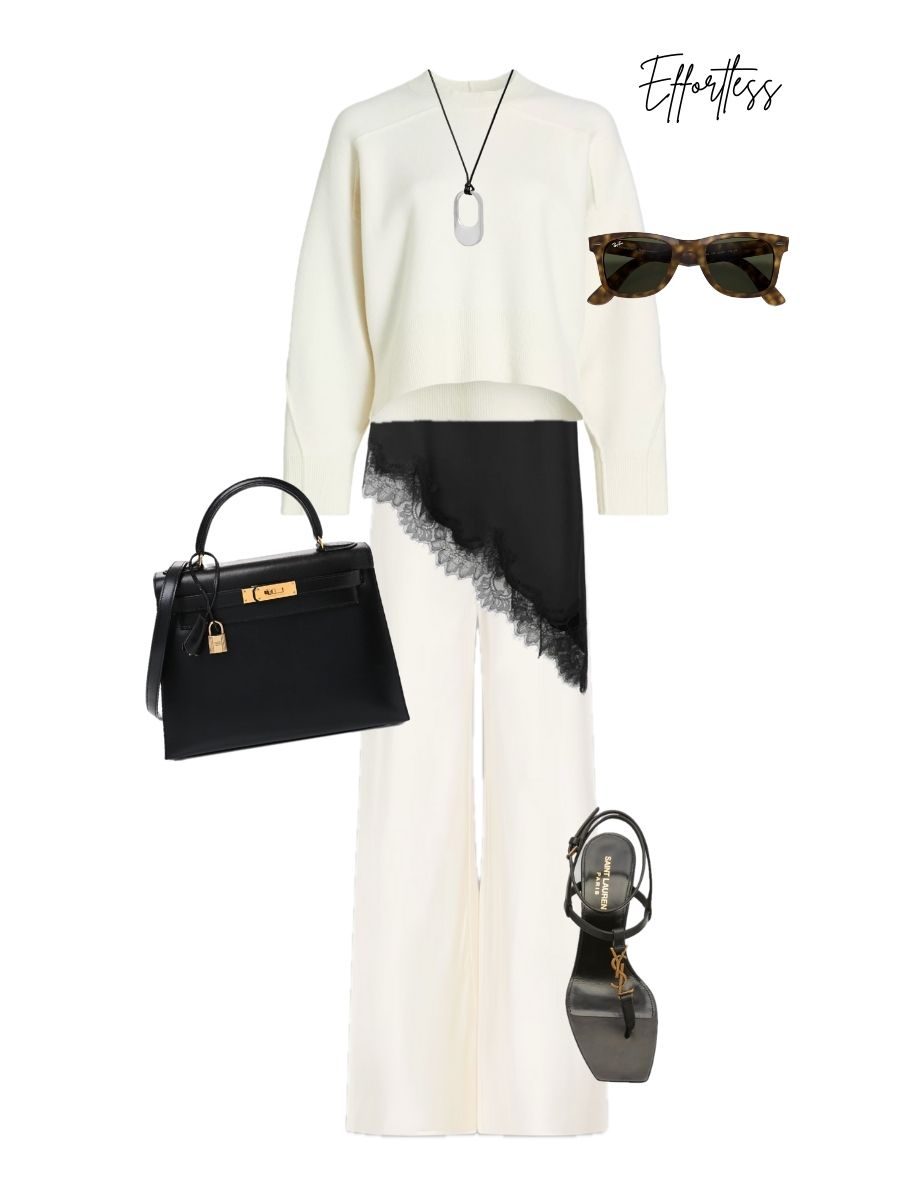 Collage of shoppable outfit that is effortless, elevated, and intentional.