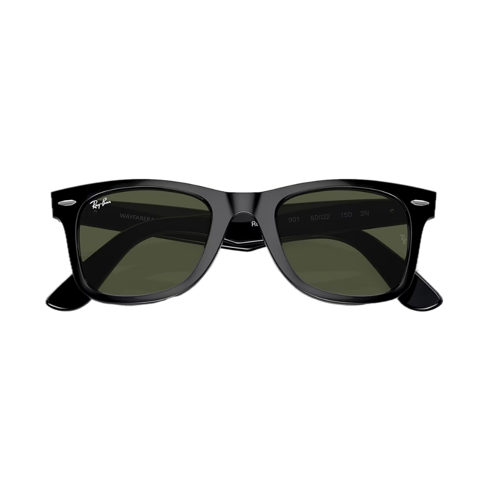 Ray-Ban Classic Wayfarer sunglasses in gloss black frame with green G-15 lenses — Ray-Ban black Wayfarer sunglasses, classic sunglasses, timeless summer eyewear
