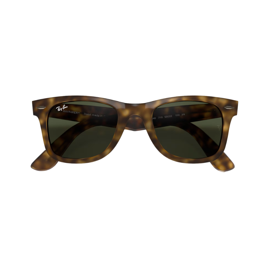 Ray-Ban Original Wayfarer sunglasses in matte havana tortoise frame with green G-15 lenses — Ray-Ban havana Wayfarer sunglasses, matte tortoise sunglasses, classic summer eyewear