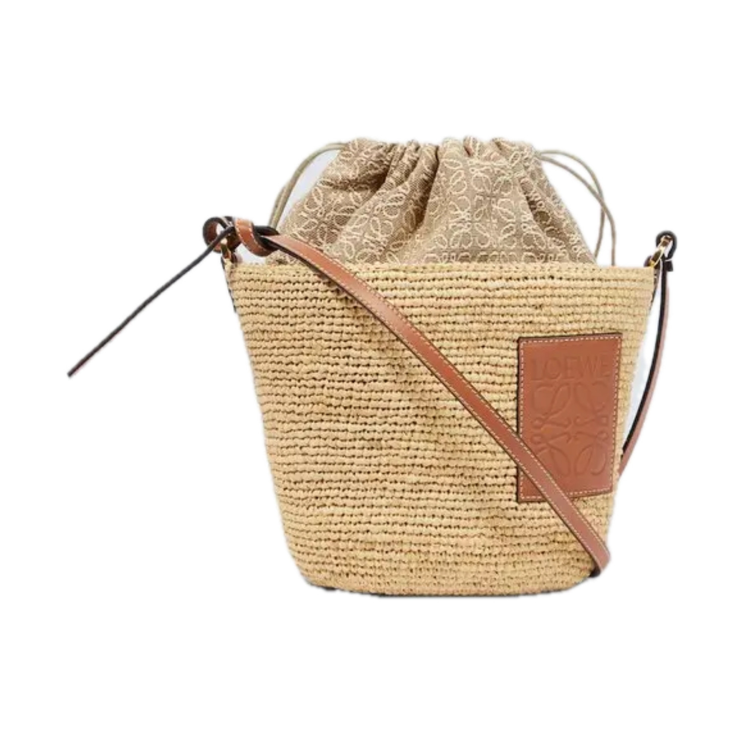 Product Image of Loewe Paula Ibiza Pochette Leather Trimmed Woven Raffia Shoulder Bag