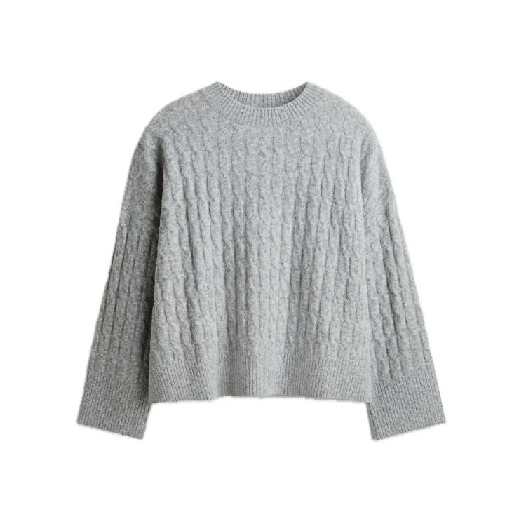 Product Image of H&M Long Sleeve Cable Knit Sweater in Light Gray Melange